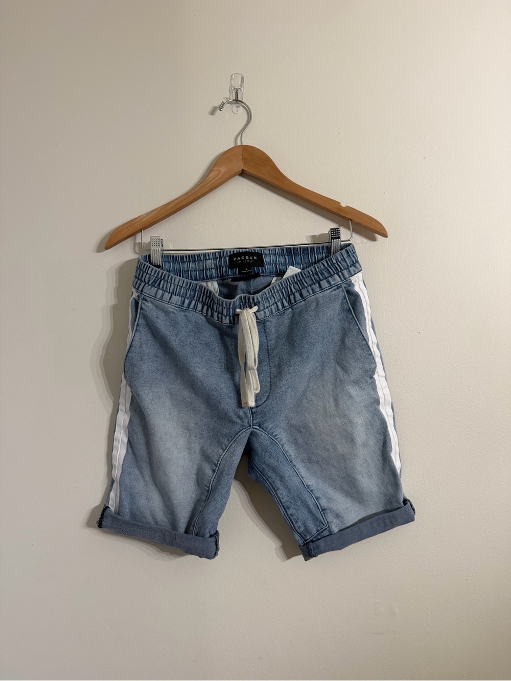 PacSun Light Blue Denim Shorts with White Side Stripes